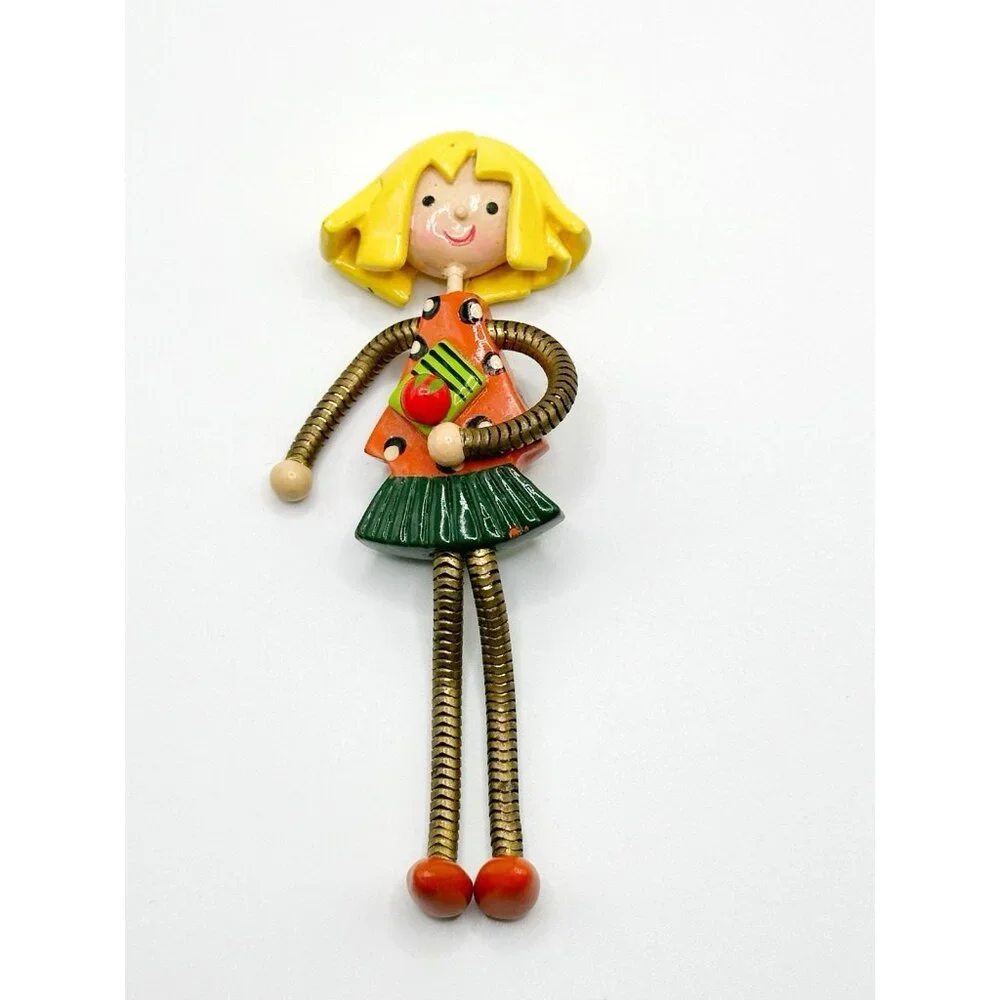 Katherine Perriguey Moveable‎ Arms Legs Painted Girl Pin Brooch